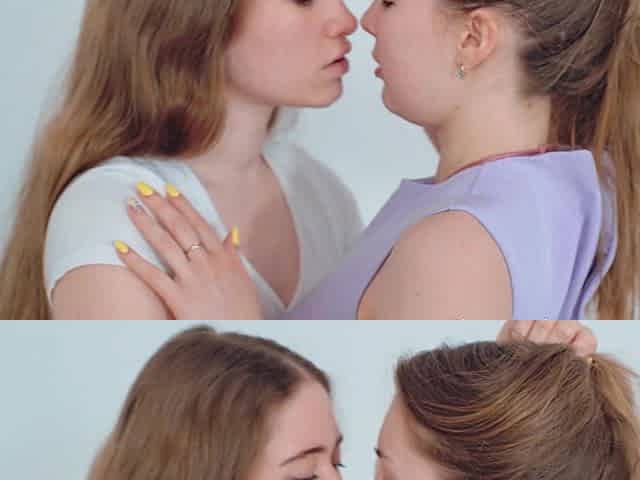 Two hot blondies Sofia and Milair making lesbian love