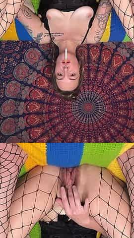 Brunette Babe in Fishnets- Smoking Fetish Masturbation