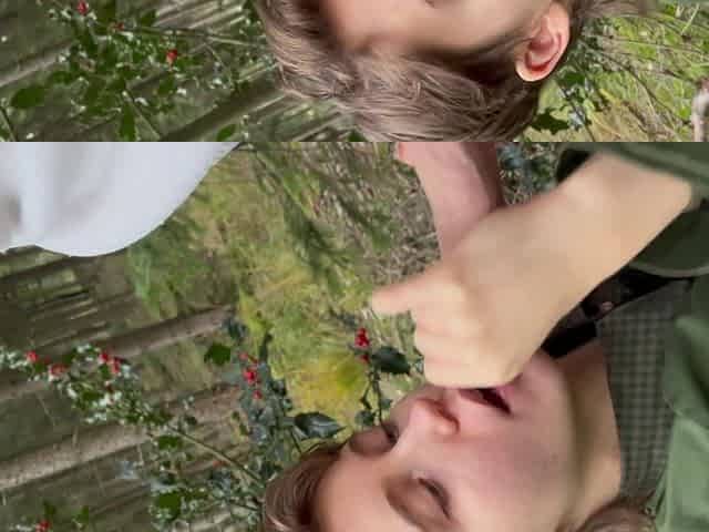Girl gives a passionate blowjob in the woods