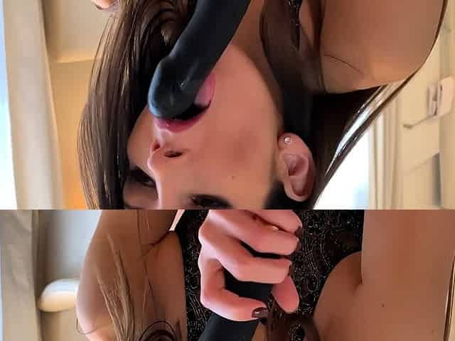 Black dildo in the Clea Gaultier's wet pussy