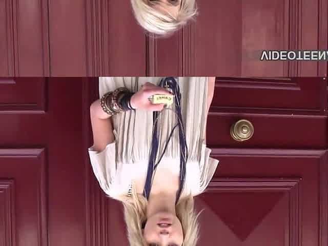 eighteen year golden-haired Vicky plays with vibrator during her porn casting