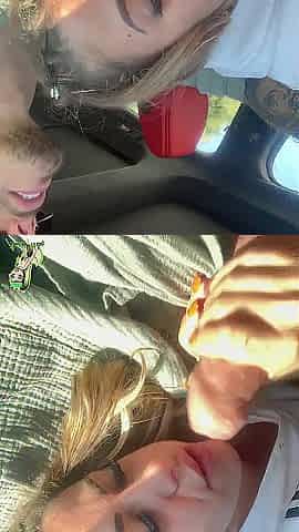 Risky car oral sex - swallowing each drop