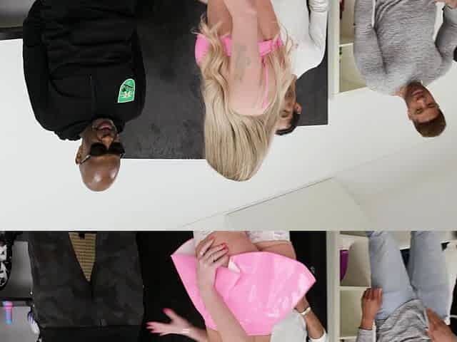 Deep throat interracial for blonde slut sucking big cocks