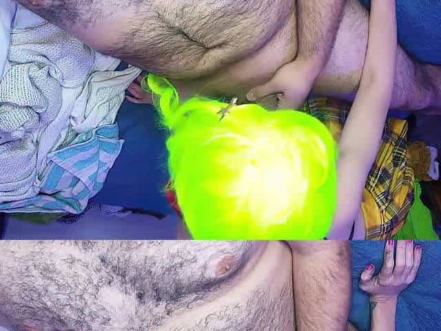 Clown beauty with neon hair gives astounding oral pleasure and gets creampied