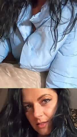Milfycalla- a Lot of Cum on My New Sky Blue Down Jacket and White Pantyhose