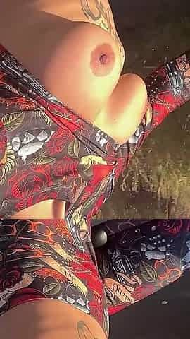 Selfie-blowjob in Public Place, Bike Ride with Naked Tits and Cum on Face