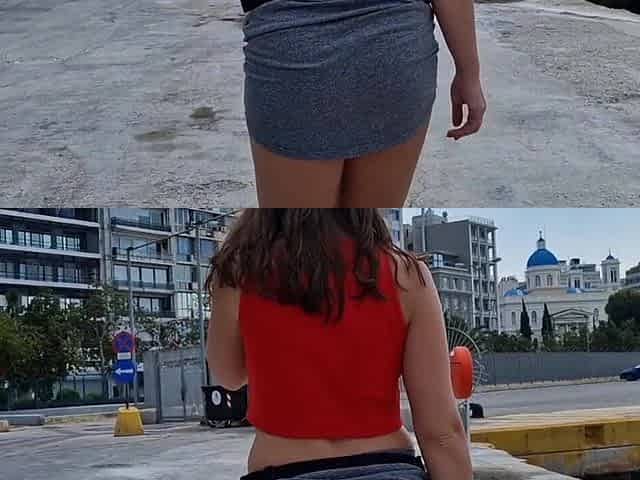 Flashing ass and pussy close up on bench