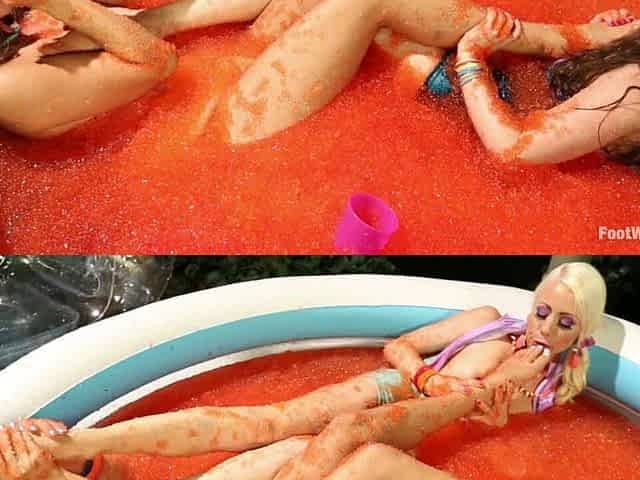 Foot Fetish, Lesbian Footing, Jello and Sploshing