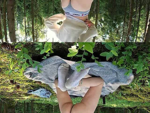 European blond rides dick with her butt in the forrest