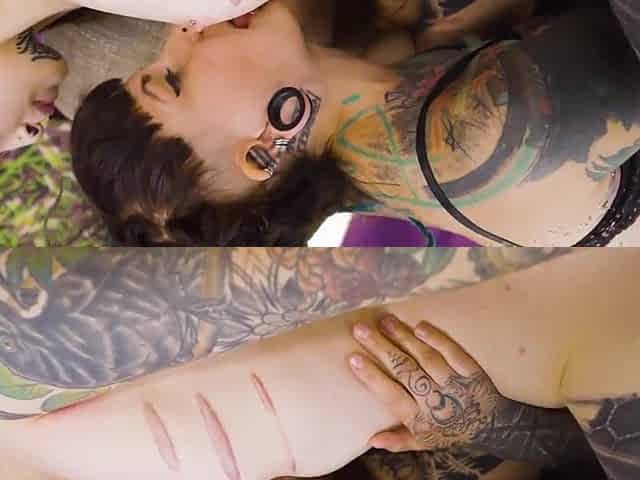 Heavily Inked Lesbian babes Devouring Every Other