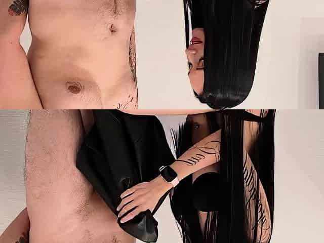 I Jerk Off Him With A Leather Skirt And Then Put It On -
