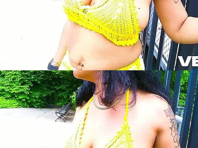 PUBLIC SOLO FEMALE PORNSTAR COSPLAY ALL YELLOW BOXER SHORTS BARE WALKING