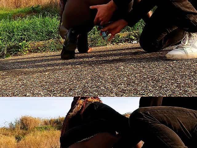 Darksome Skinned Ella B Masturbates Outdoor