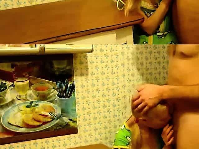 Blonde Girl's Kitchen Table Blowjob and Hardcore Fuck