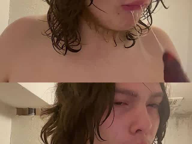 Femboy enjoys throatpie from knotted bad dragon vibrator