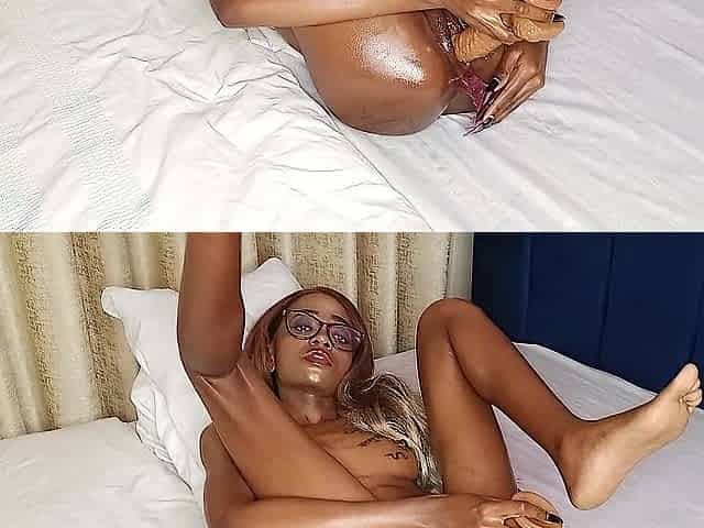 small black fills the one and the other holes & creams and cums