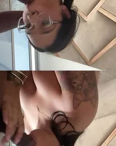 Busty chick in glasses was on her knees to suck his BBC POV