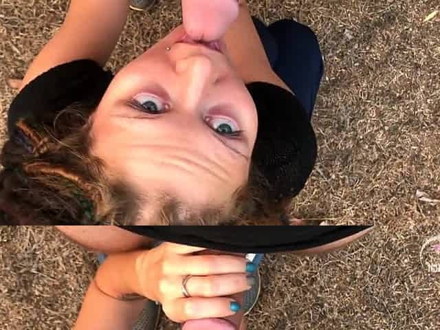 Outdoor footjob with Jenny Young. Much cum