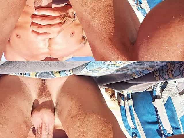 Ballsy exhibitionist boy masturbates his massive jock on public beach as spectatorswatch see in awe