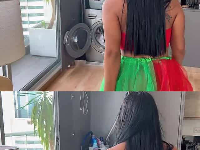 Stepdaughter gets drilled during the time that stuck in the washing machine. Christmas theme