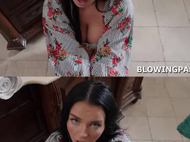 Stepmom doing me blowjob thinking my cum is good on her face