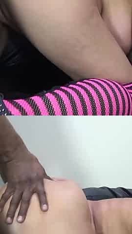 Black cock ramming this milf on couch