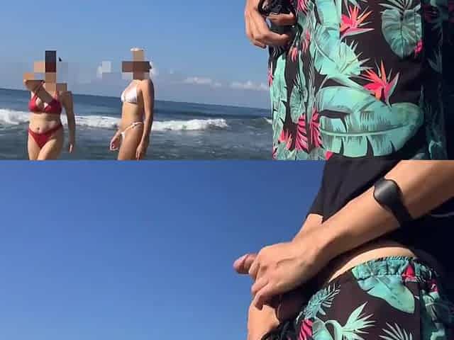 I take out my penis on the public beach to watch if any angel fancies it and I get DOUBLE PRIZE