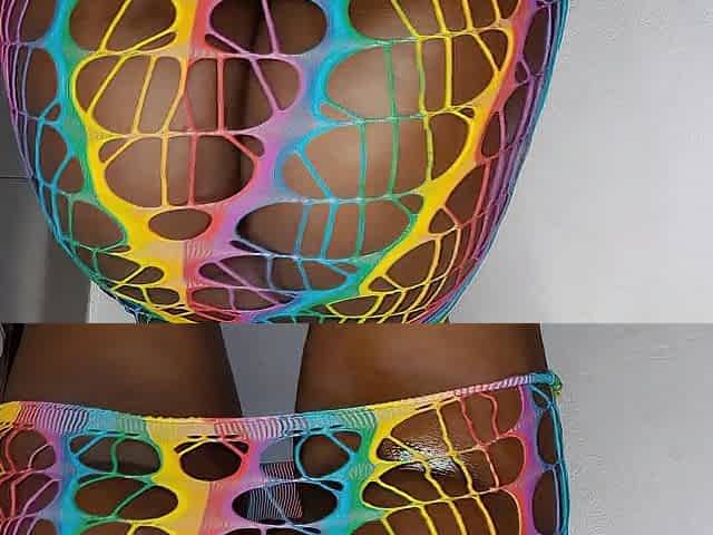 Large black mother i'd like to fuck shows bug oiled butt in rainbow underware