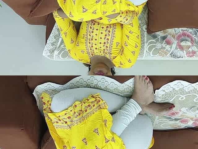 Indian Desi Woman in a Sari on a Couch Showing Her Boobs