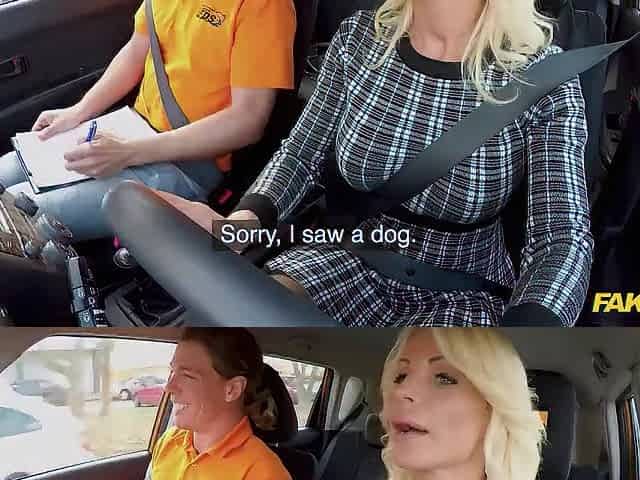 Sexy Blond Cougar bangs a driving instructor - Fake Driving School