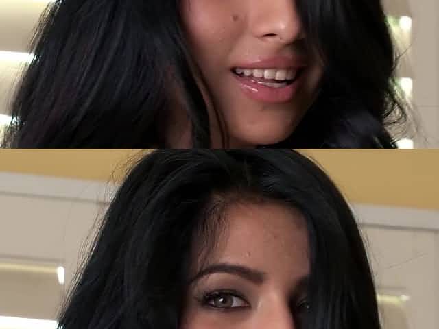 Dark-haired slender Latina demosntrates her booty