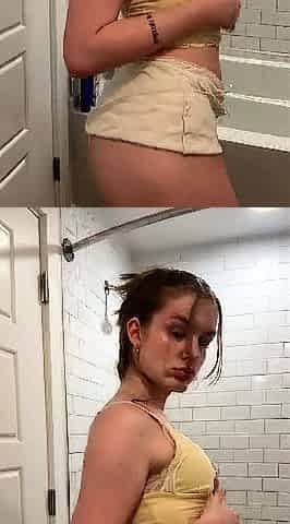 Bambi Snow Standing Solo Anal Fingering In The Bathroom