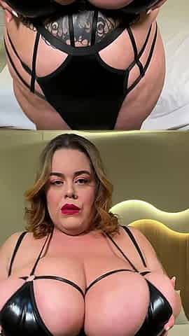 Sex Mad BBW Angel Her Huge Tits & Belly in a Tiny Pvc Outfit