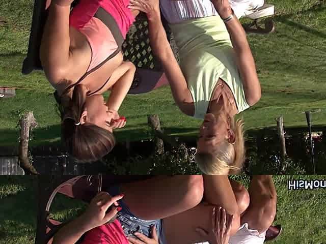 Finding Very Old Mother Toying Young Pussy Outdoors