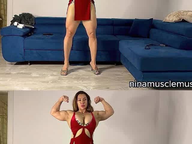 Tall Brawny mother I'd like to fuck Teases in Red Suit & High Heels