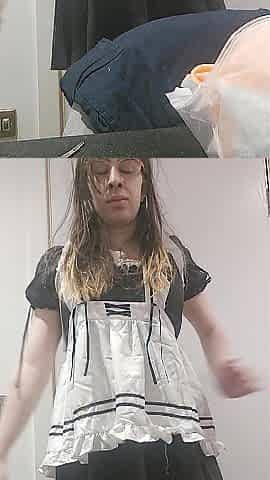 Caged T-girl Maid presents herself to u and plays with herself for your entertainment
