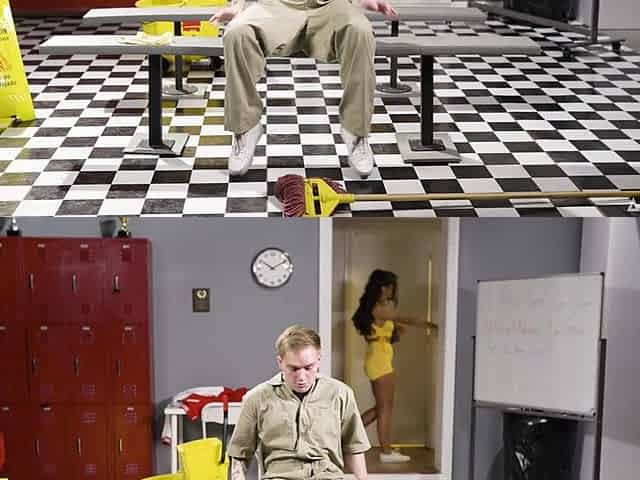 Adult Time - Pervert Janitor Hides in Locker Room but April Olsen Catches Him & They Fuck Hard