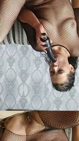 the girl in the net played with her hole on camera until a strong orgasm