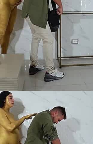 Museum He1st Ends in Hot Fuck with Golden Statues
