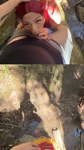Camper finds an elf in the forest and gives a decision to convince her to have sex behind a tree