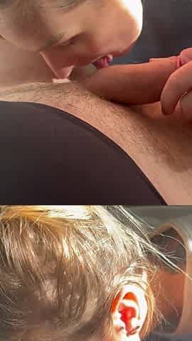 I suck him off in the laundry room and he cums on my tits