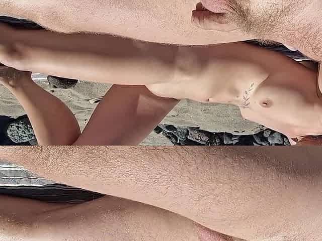 On A Nudist Beach In Tenerife, A Stepdaughter Touches Her Stepdads Cock