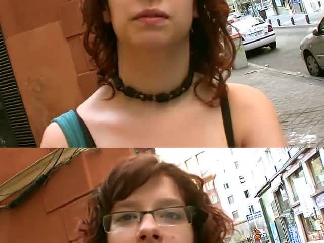 Young redheaded nerd is picked outdoors up and fucked
