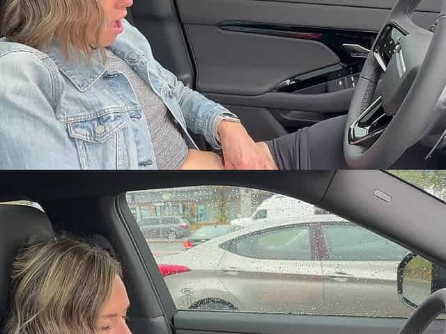 Cumming hard in public drive thru with Lush remote controlled sex toy
