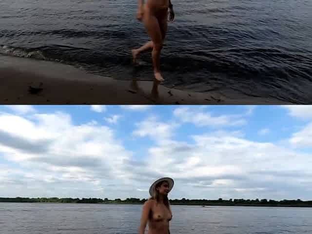 Exhibitionist Blonde Goes Nude on a River Beach