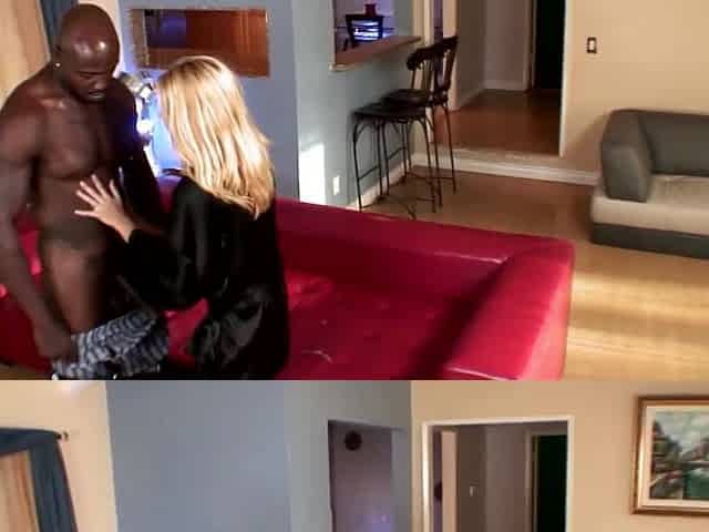 Blond stepmom is pleasured when a ebony wang bangs her holes