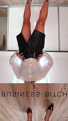 Your Sexy Secretary in Leather Skirt and Heels Undressing Naked, Walk and Posing for You- Business-bitch