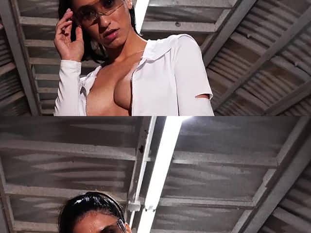Tall and slim latina Deisy Leon teasing in sexy white boots
