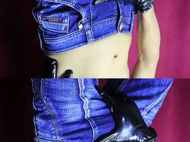 hawt dude in jeans and gloves fondles his large hawt wang