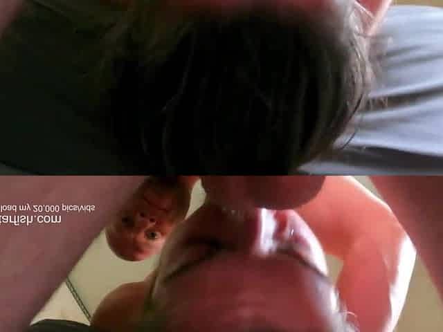 Amateur BJ creampie - real 41yo wife